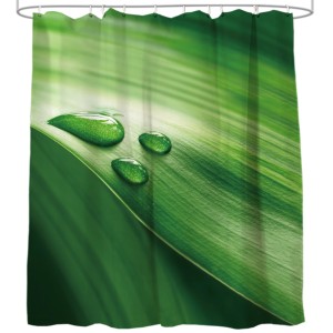 Sanilo Duschvorhang Green Leaf, 180x200 cm, mit grünem Blattmotiv und Wassertropfen.
