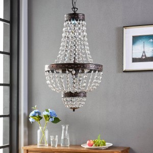 Transparente Lindby Pendelleuchte Jorve im Retro Vintage Design mit Kristallbehang, 5-flammig.