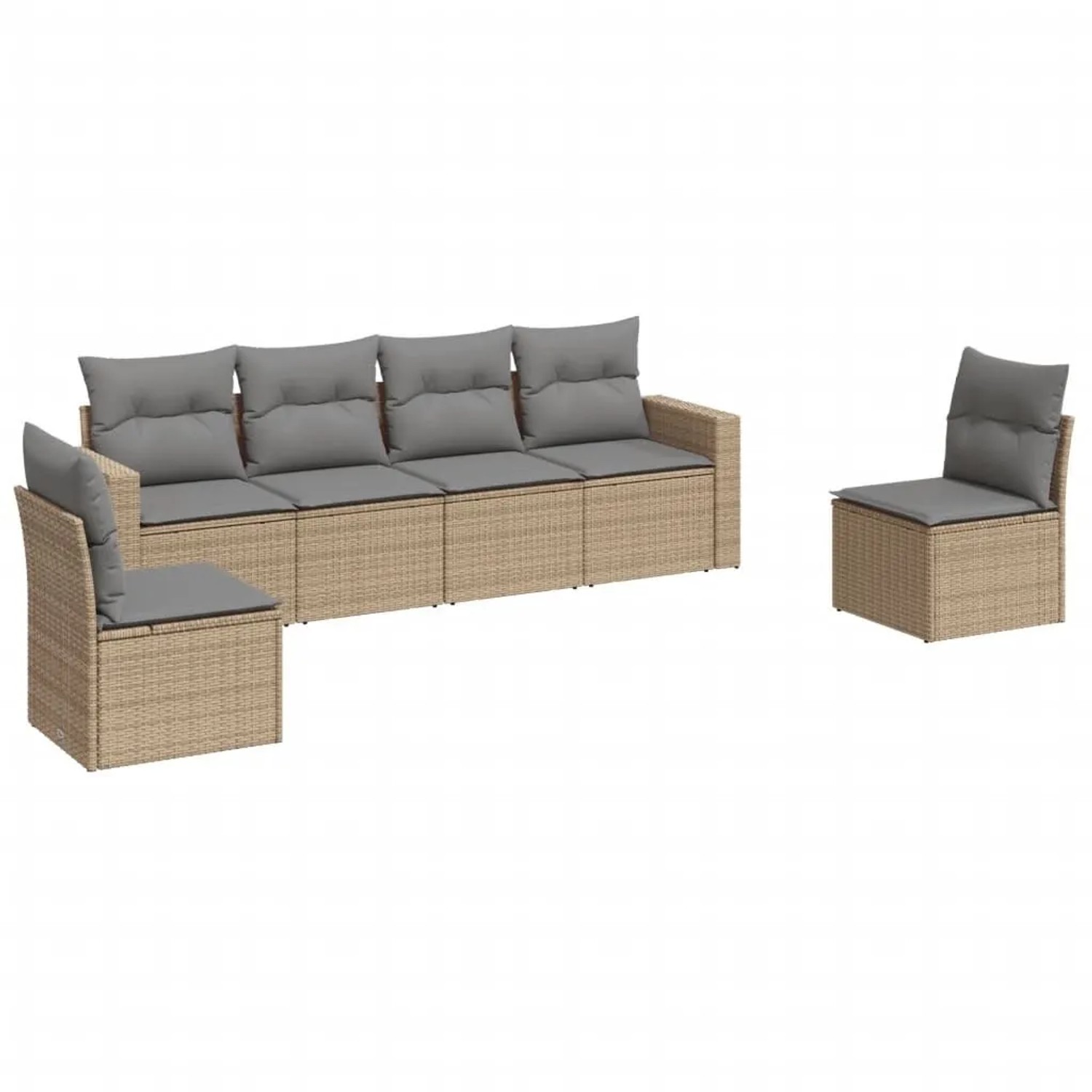 vidaXL 6-Tlg Garten-Sofagarnitur mit Kissen Beige Poly Rattan 3251146