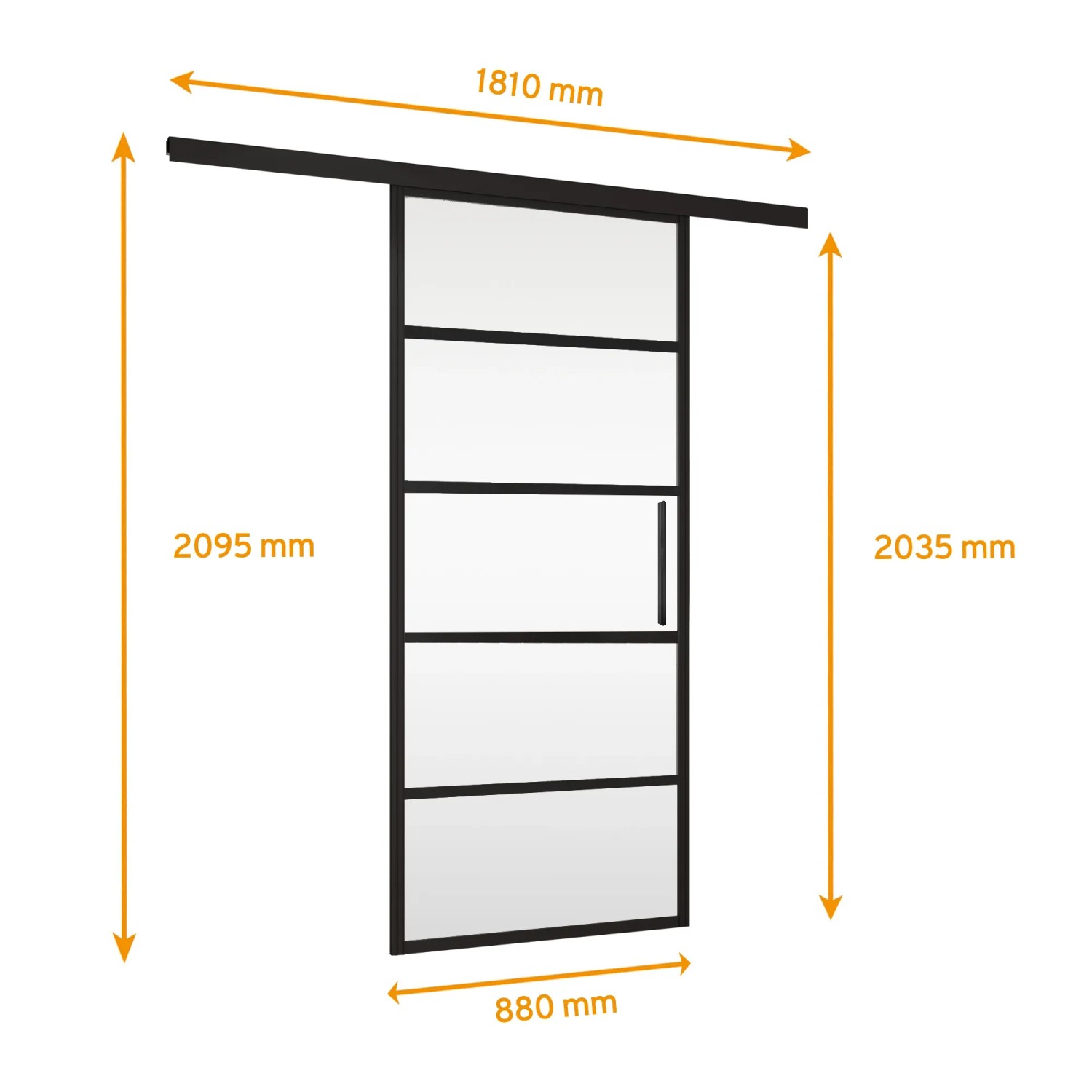 inova Glasschiebetür Klar mit schwarzen Streifen, 880x2035mm, Komplettset mit Softclose.