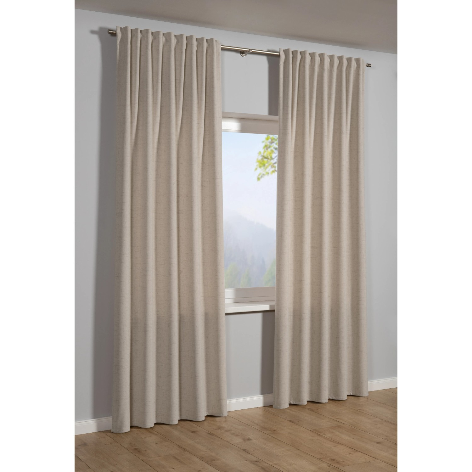 Beiger Sehlbach Fertigschal Linenlike Nature Look, blickdichte Scheibengardine mit Leinenstruktur.