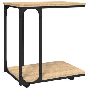 vidaXL Beistelltisch Sonoma Eiche mit Rollen, Holzwerkstoff, C-Form Design.