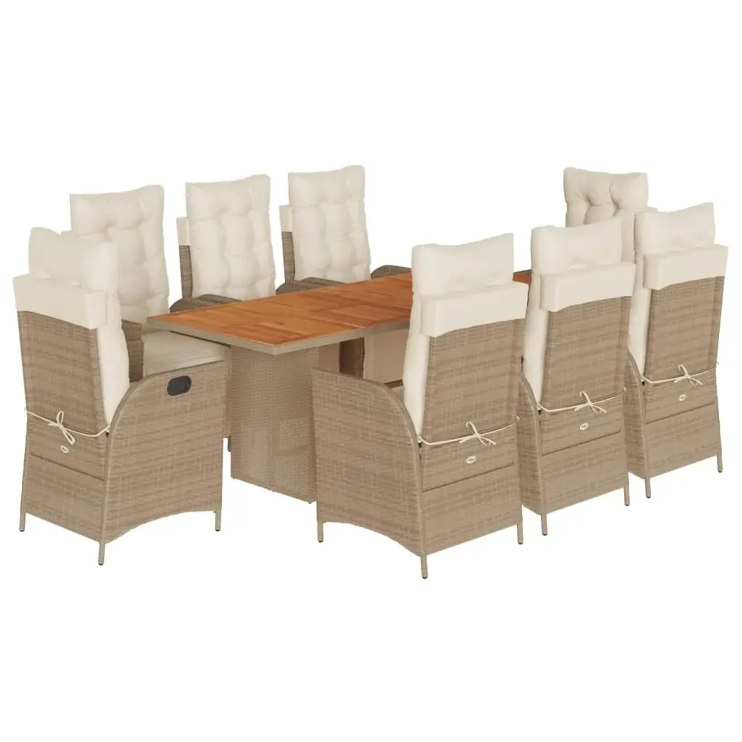 vidaXL 9-Tlg Garten-Essgruppe mit Kissen Beige Poly Rattan 3213373