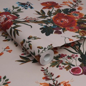 Joules Vliestapete Forest Chinoiserie Antique Crème mit Blumen, Blättern und Früchten.