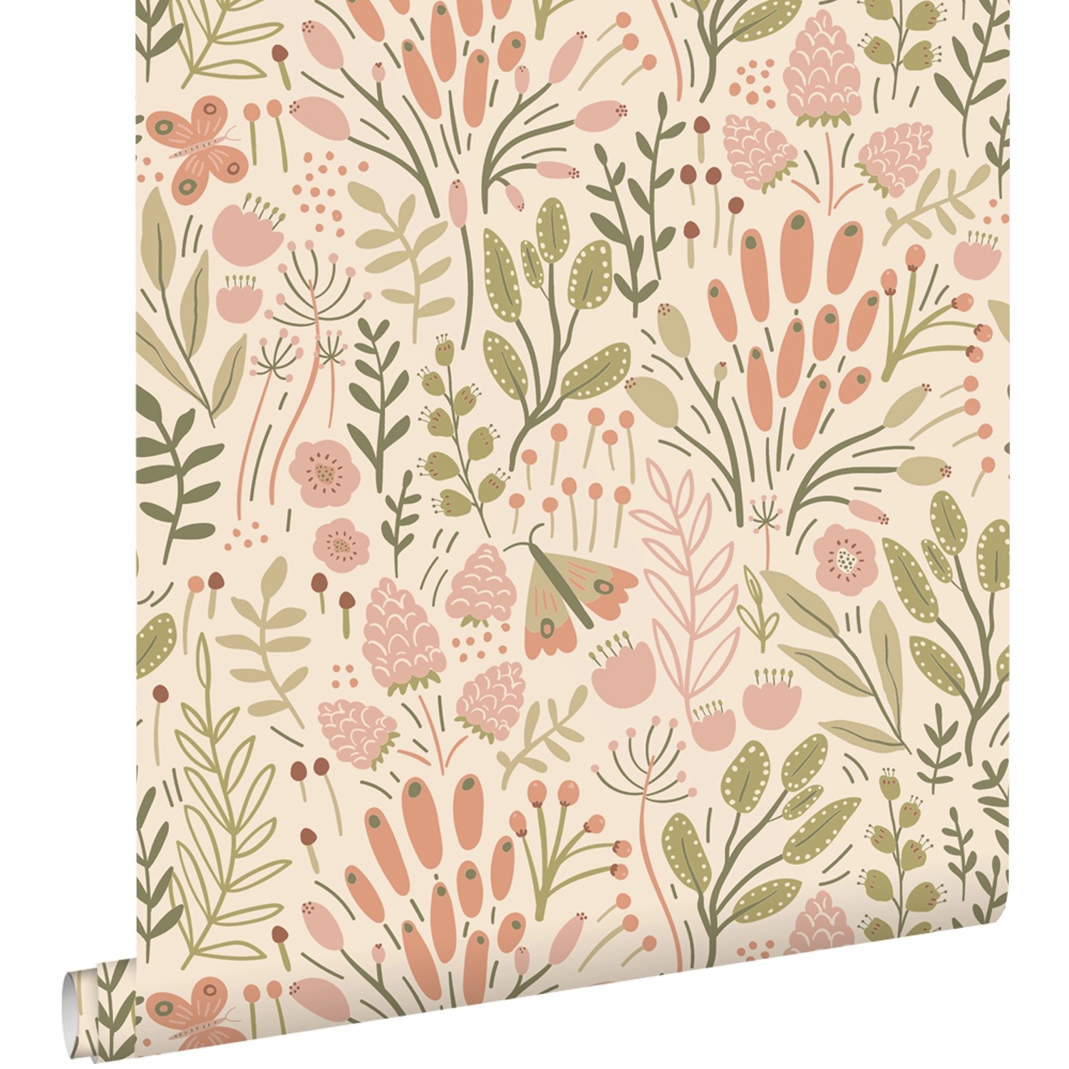 ESTAhome Tapete Blätter und Blumen Olivgrün und Terrakotta 50 x 900 cm günstig online kaufen