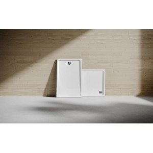 Weiße Hüppe Duschwanne Purano 4-Eck, 90x90 cm, aus Mineralguss mit Ablauf.