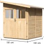 Karibu Holz-Gartenhaus Kristiansund, unbehandelt, mit Pultdach, 178x178 cm. Gartenhaus mit Doppeltür und Fenster.