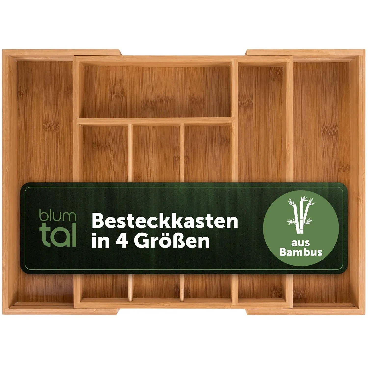 Blumtal Besteckkasten Bambus Ausziehbar mit 5 Bis 7 Fächern Medium