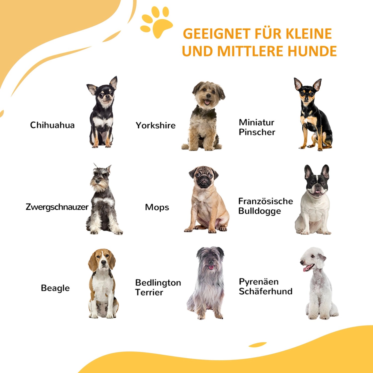Geeignet für kleine und mittlere Hunde.