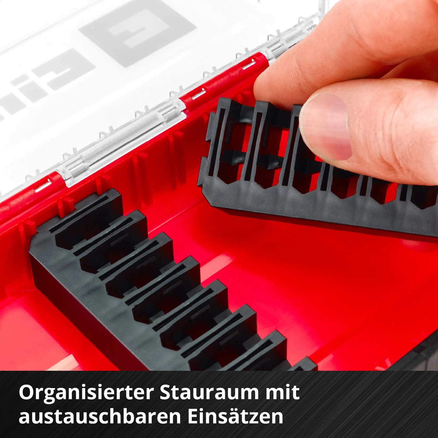 Einhell Bit-Set: Detailaufnahme des organisierten Stauraums mit Bit-Einsätzen.