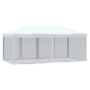 Weißes vidaXL Faltbares Partyzelt 3x6 m mit Seitenwänden für Outdoor-Events.