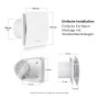 Weißer Bosch Badventilator Fan 1500 W 100 mit Maßangaben für die Wandmontage.