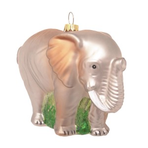 Grauer Glas-Elefant als Weihnachtsornament von Krebs Glas Lauscha, 6 cm groß.