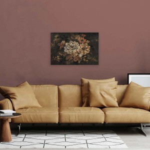 Leinwandbild Blumen im Vintage Stil, nostalgisches Wandbild für Wohnzimmer, 120x80 cm.