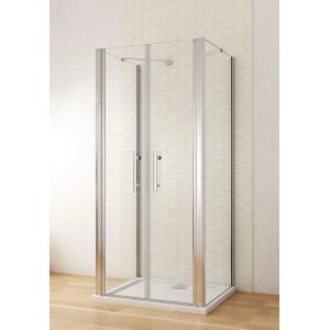 U-Duschkabine 90x90x195cm mit Doppeltür, 6mm NANO Glas und verchromtem Rahmen.