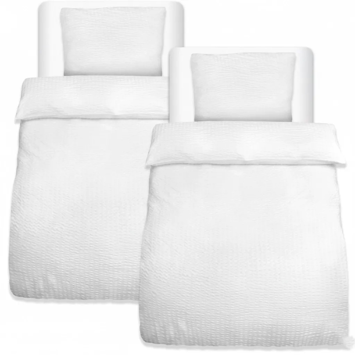 Beautissu 4tlg Seersucker Bettwäsche 155x220 cm & Kopfkissen 80x80 cm Weiß günstig online kaufen