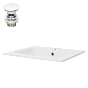 Weißes ML-Design Handwaschbecken, eckig, mit Ablaufgarnitur.