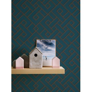Michalsky Living Vliestapete Change: Grafik in Grau, Gold und Metallic auf blauem Grund.