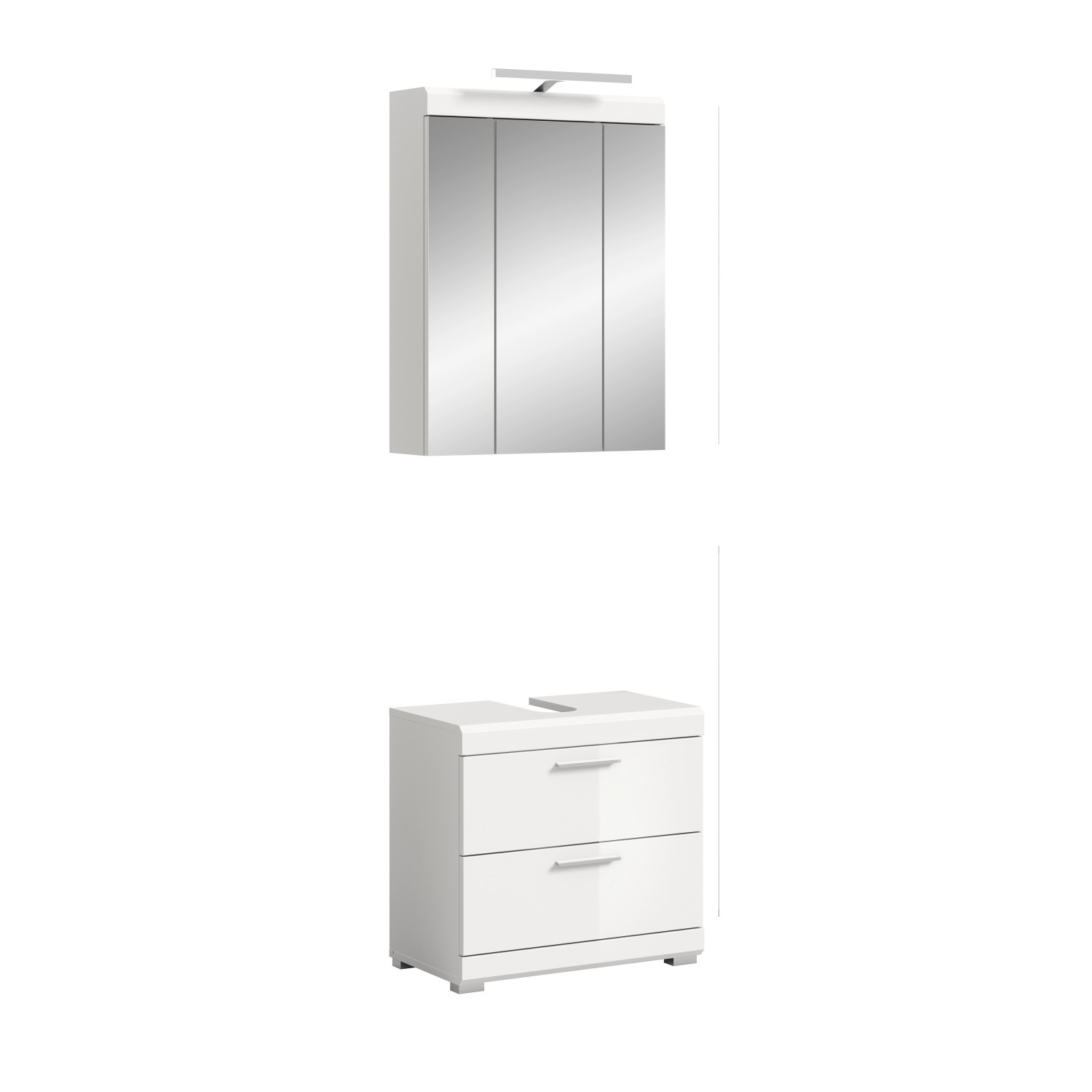 Badkombination 2-teilig 60 cm x 191 cm x 34 cm Front Weiß Hochglanz FSC®