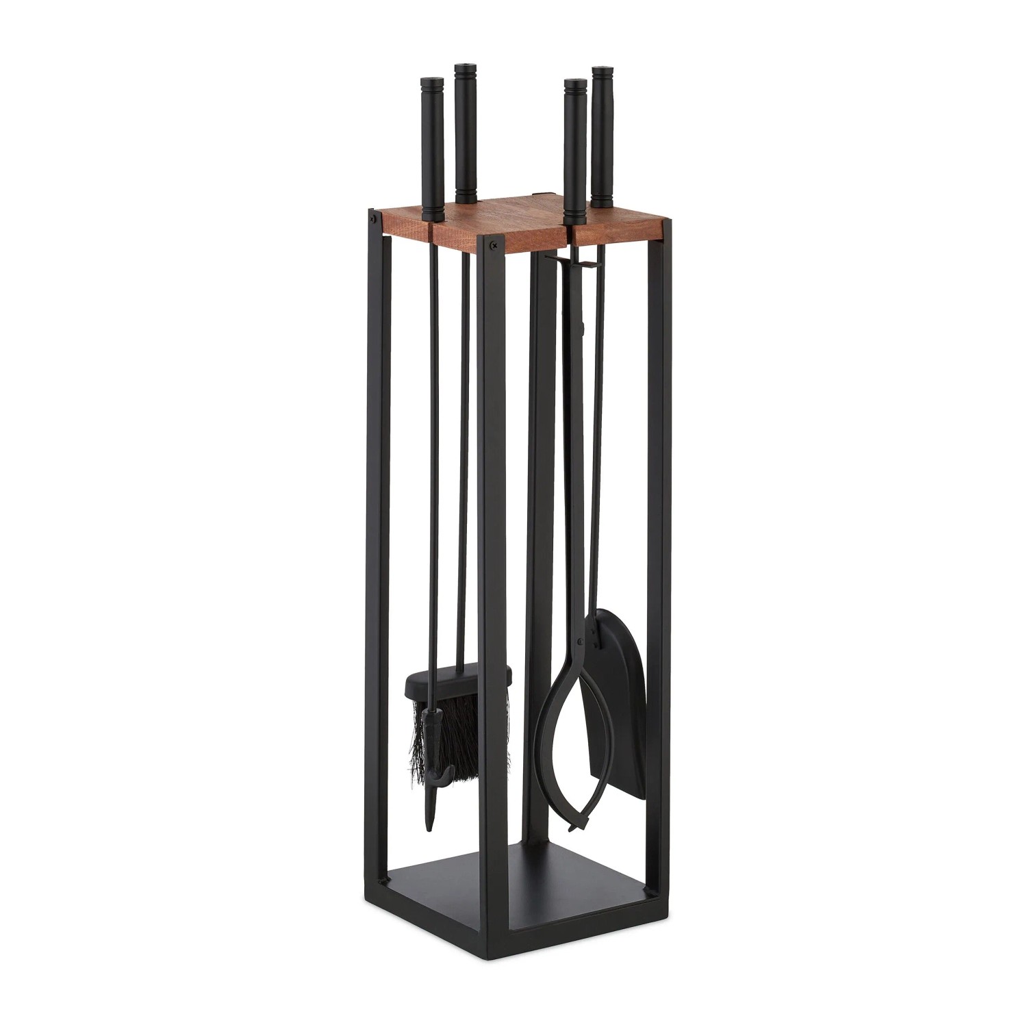 Relaxdays Kaminbesteck Eisen Aluminium Mangoholz Schwarz Braun 5-teilig 78 cm x 20 cm x 20 cm 5,3 kg