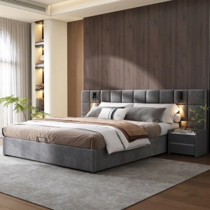 okwish Polsterbett 180x200cm mit USB Ladestation Schlafzimmer Grau ohne Matratze