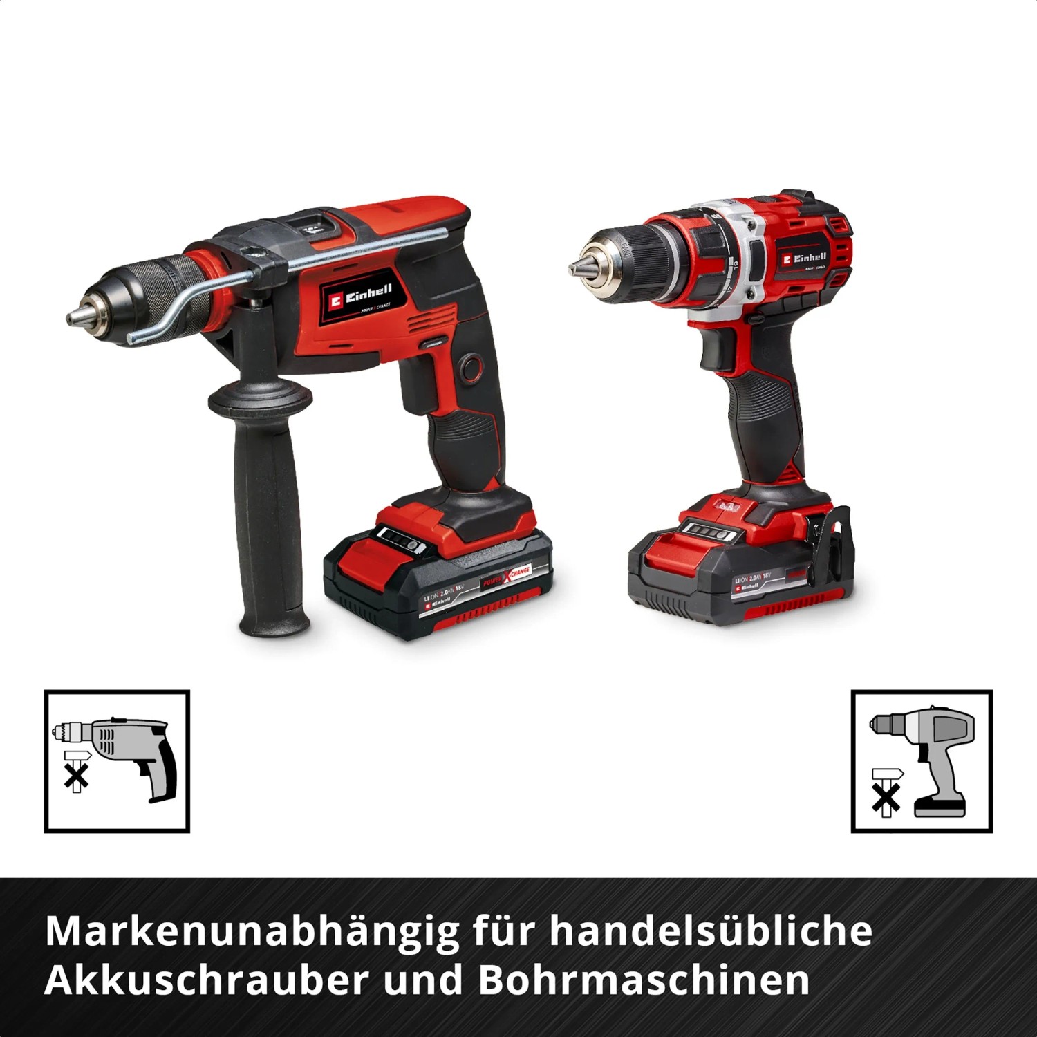 Einhell Akku-Bohrschrauber und Bohrhammer, rot/schwarz, für Werkzeug-Sets.