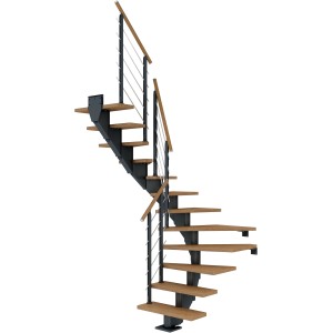 Dolle Mittelholmtreppe Hamburg, Eiche, Anthrazit, 1/2 gewendelt, 85 cm breit.