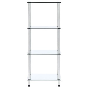 Transparentes vidaXL Regal mit 4 Glasablagen und Edelstahlgestell.