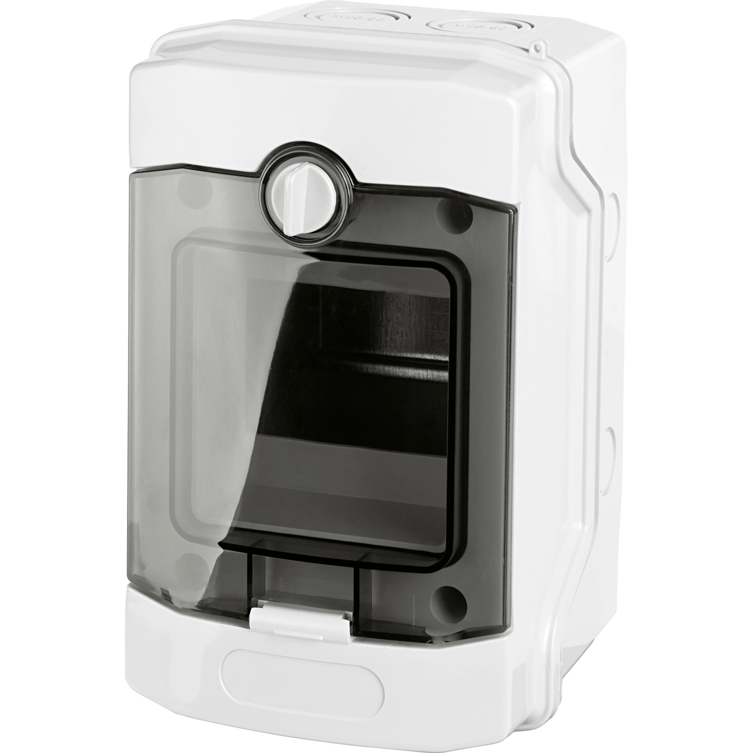 Aufputz Kleinverteiler mit transparenter Tür, 4 TE, 16x16x10,6 cm, für Elektroinstallation.