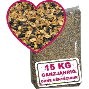 15kg Sack MeinWildvogel Wildvogel Vital Basic Streufutter mit Herz-Detail. Ganzjahresfutter ohne Gentechnik.