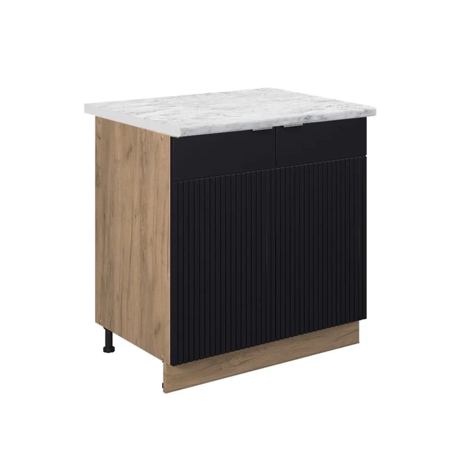 Vicco Küchenunterschrank Fame-Line Schwarz Gestreift 80 x 82 mit Regal AP Marmor