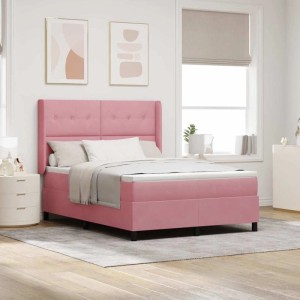 vidaXL Boxspringbett mit LED-Lichtleisten Rosa 140 x 200 cm Samt 3343873