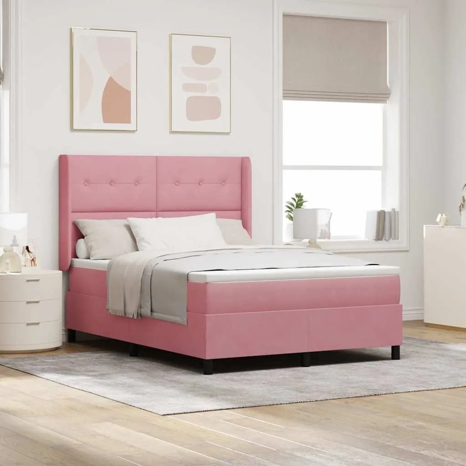 vidaXL Boxspringbett mit LED-Lichtleisten Rosa 140 x 200 cm Samt 3343873_2