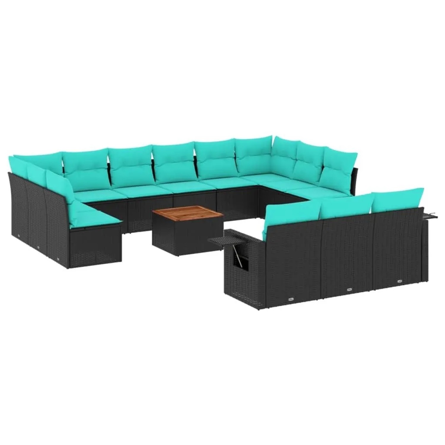 vidaXL 14-Tlg Gartensofa-Set mit Kissen Schwarzes Polyrattan 3224804