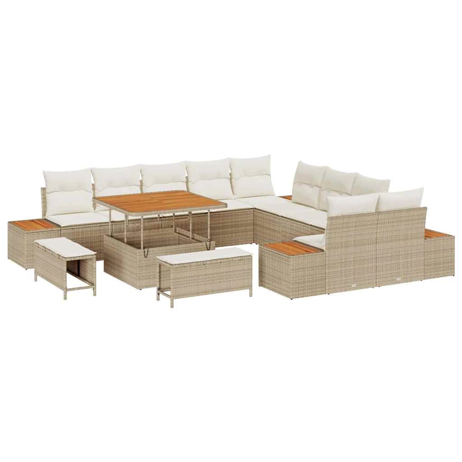 vidaXL Garten-Sofa-Set mit Kissen 13-Tlg Beige Poly Rattan 3362966 günstig online kaufen