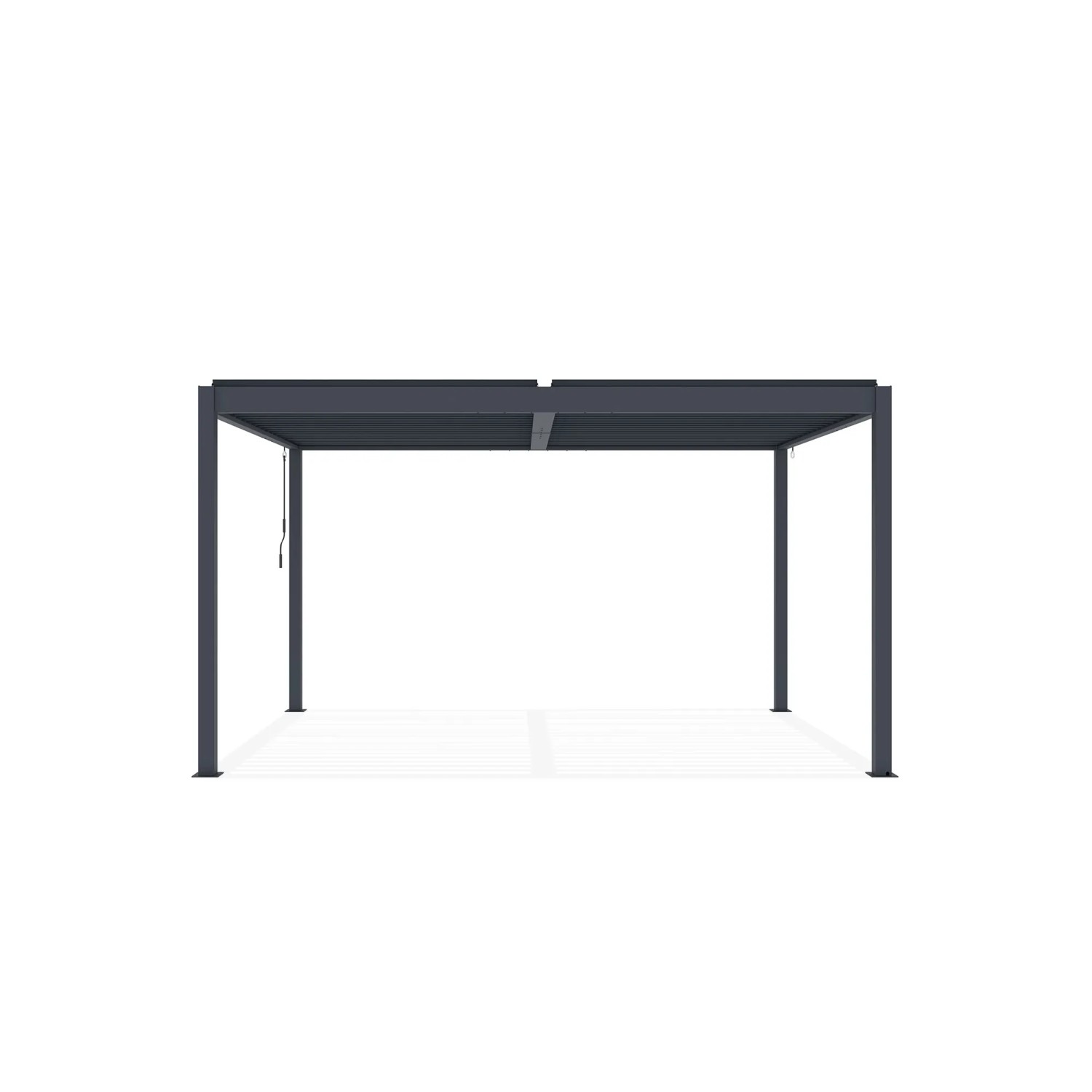 Freistehende, graue Cazeboo Piana Bioklimatische Pergola 4x3m aus Aluminium und Stahl.