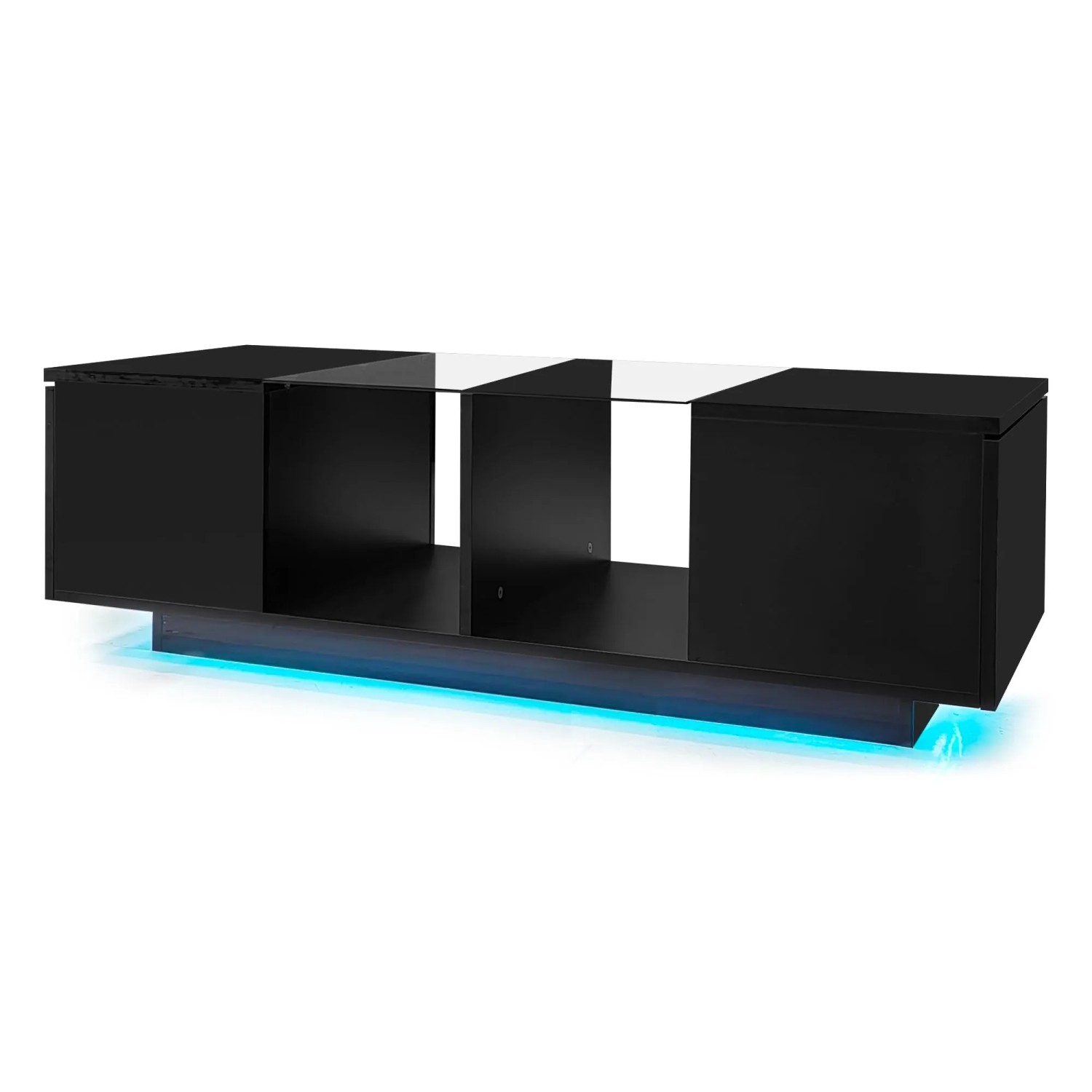 okwish Couchtisch mit LED-Beleuchtung Hochglänzender Tischplatte 120 × 50 cm Schwarz