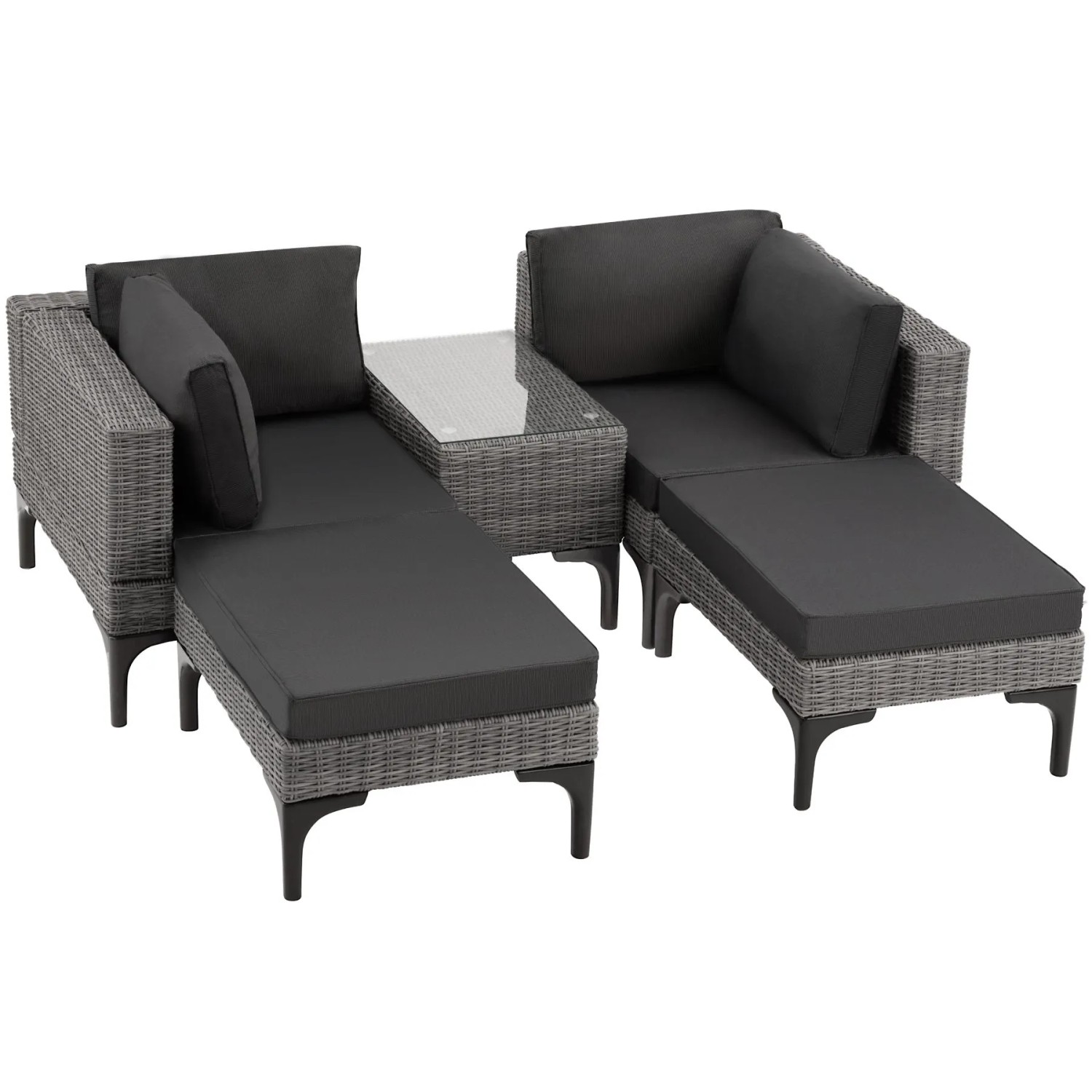 Tectake Aluminium Rattan Lounge Bellaria Wetterfest und Uv Beständig Dicke Der Sitzpolster 8 cm  169 50 x 204 x 74 cm Grau