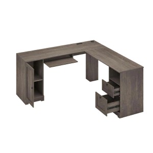 Costway Schreibtisch L-Form mit Ladestation 168 x 168 x 76 cm Grau