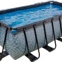 Rechteckiger EXIT Stone Pool, 400x200x122 cm, grau mit Steinmuster, inklusive Abdeckung.