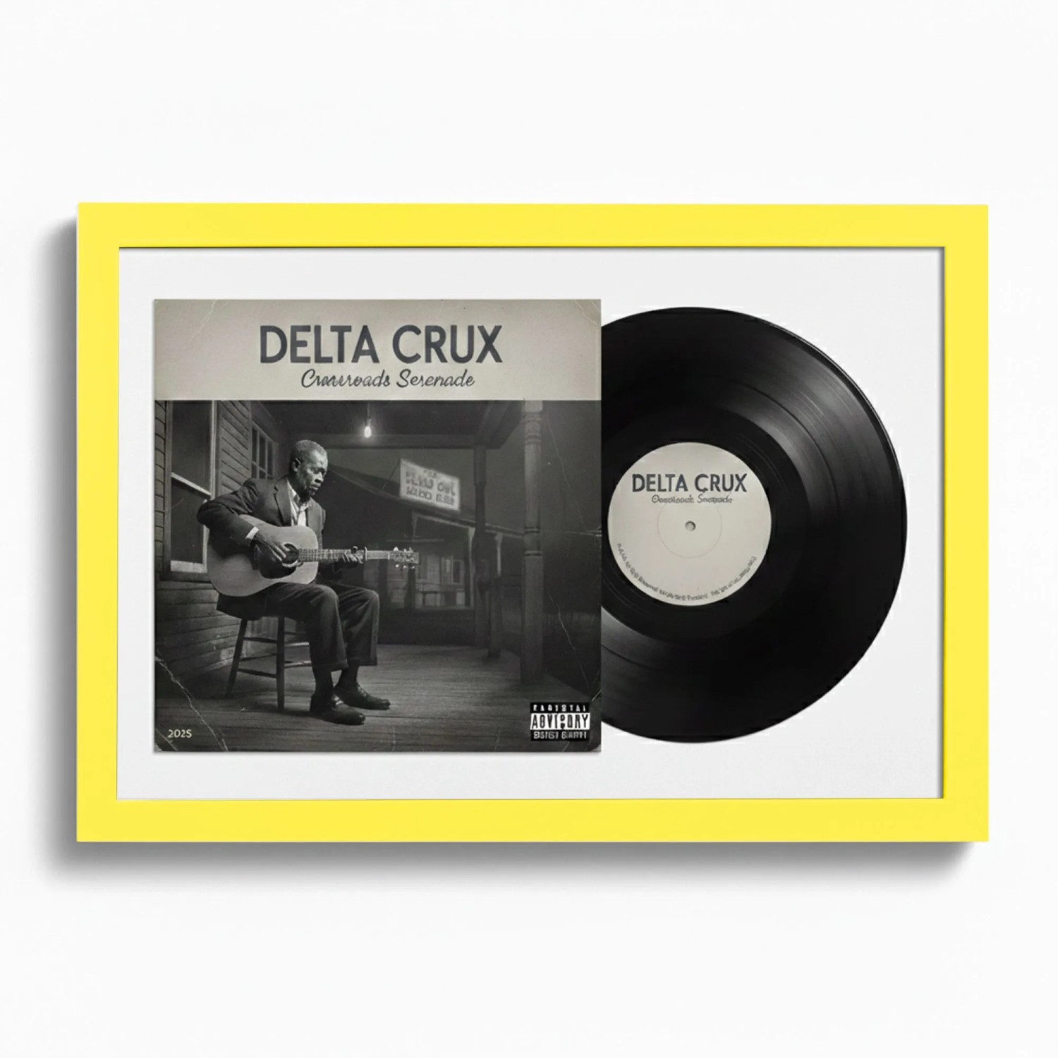 K-Möbel Schallplatten Rahmen Gelb 40x60cm mit Weißem Passepartout für Vinyl & Cover