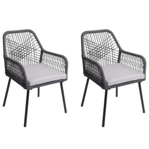 PROREGAL Gartenstuhl 2er-Set, anthrazitfarbenes Aluminiumgestell, graue Sitzpolster.