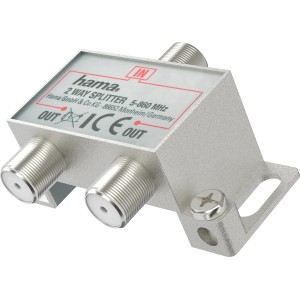 Hama Antennen-Kabelverteiler, 2-fach, silberfarben, für Audio- und Video-Kabel.