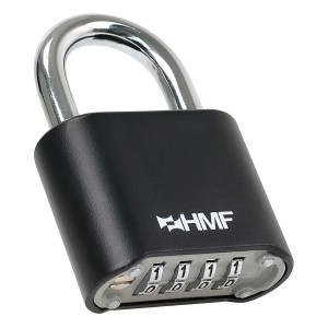 HMF 3507-02 Zahlenschloss Vorhängeschloss Schloss mit 4-Stelligem Zahlencode aus Zinklegierung 53 x 24 x 78 mm Schwarz
