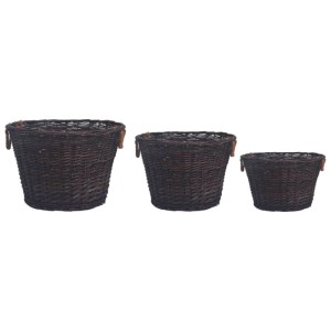 vidaXL 3-Tlg Brennholzkorb-Set Stapelbar Dunkelbraun Weide 286986