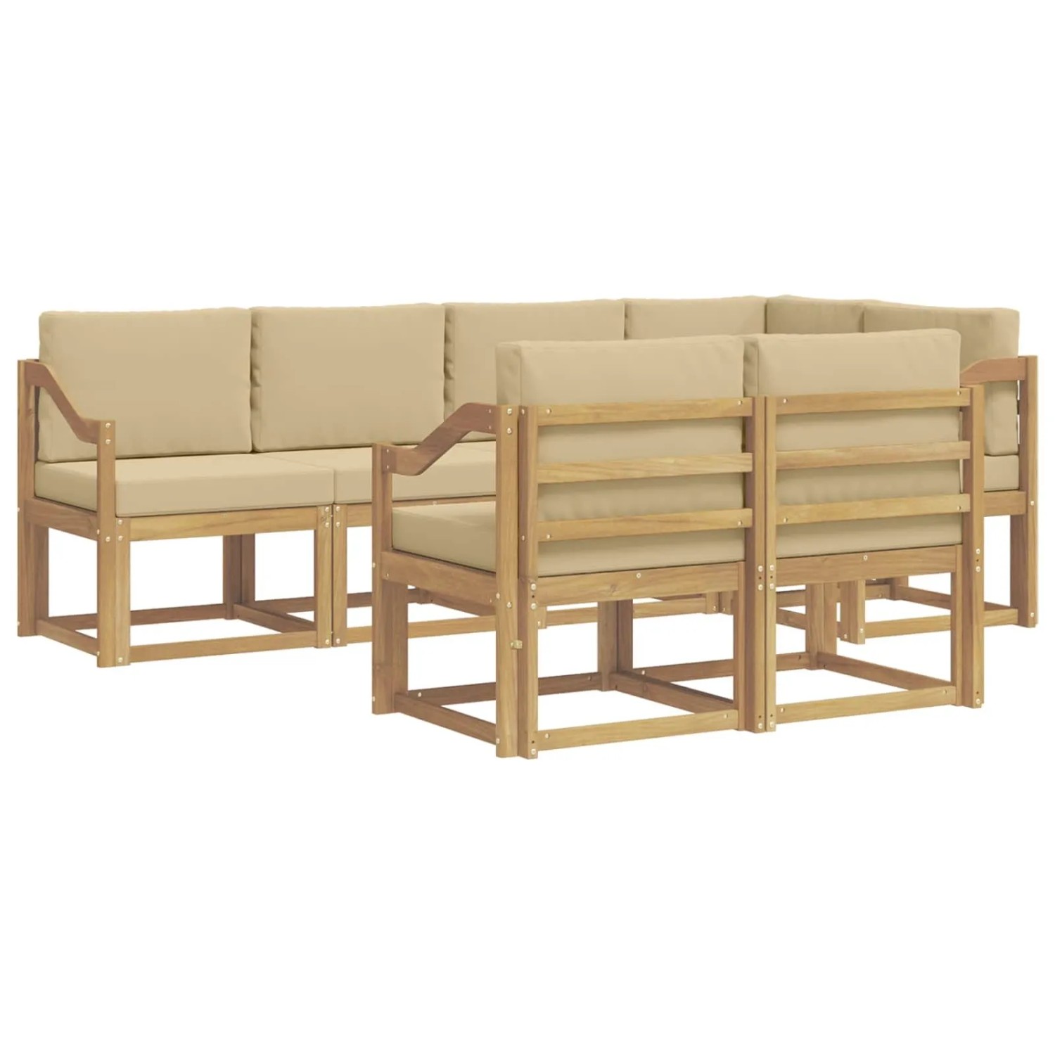 vidaXL Outdoor-Sofagarnitur mit Kissen 7-Tlg Weiß und Beige Polyester 3387787