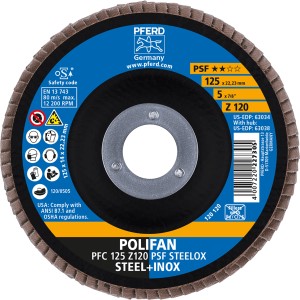 Pferd Fächerscheibe Polifan PSF PFC Steelox, 125mm, Korn 120 für Schleifmaschinen.