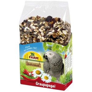 JR Farm Großsittichfutter Graupapagei 950g, Alleinfutter für Graupapageien mit Sonnenblumenkernen, Hirse und Gemüse.