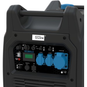 Güde Inverter Stromerzeuger ISG 6600-3 E Benzin mit Bedienelementen und Steckdosen.