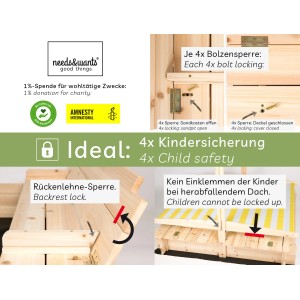 Details zur Kindersicherheit des Holzsandkastens mit Dach Sunplaya3 von needs&wants.